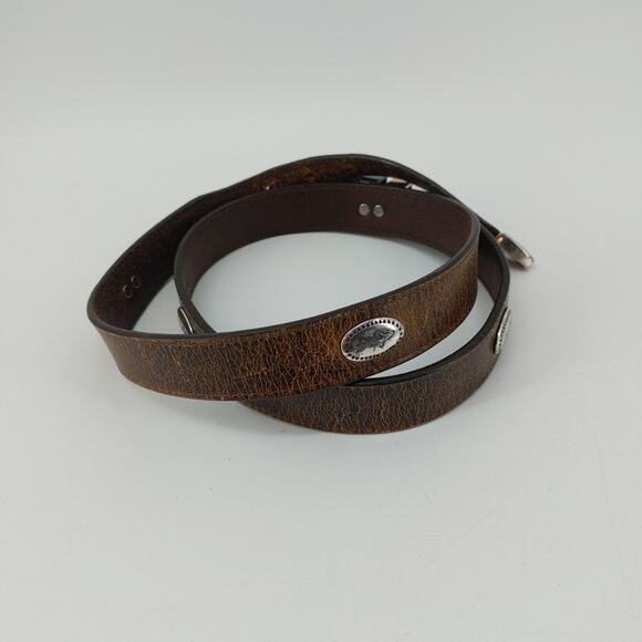 Greg Norman Men's Brown Italian Leather Belt Shark Conchos Size 40/100 - Picture 10 of 10